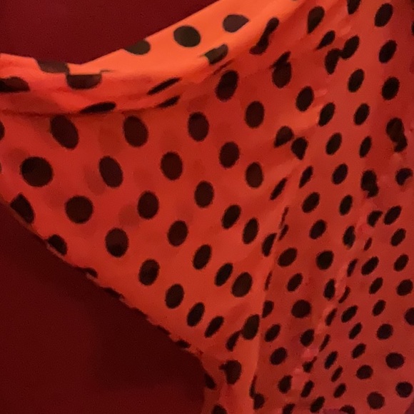 BLOUSE,BUTTON DOWN,  ORANGE WITH BLACK POLKA DOTS - Picture 3 of 4